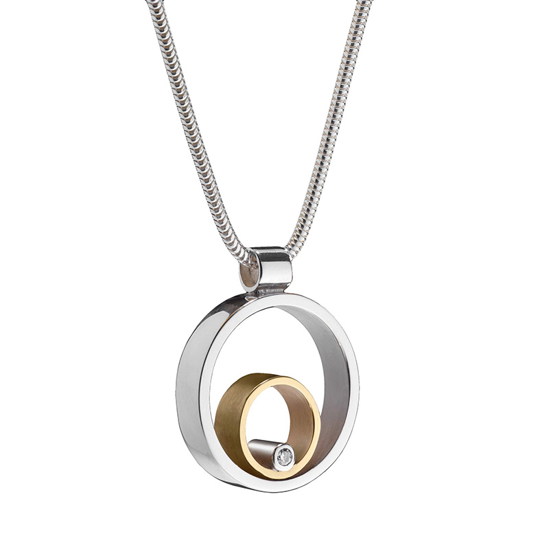 Circles silver and gold diamond pendant